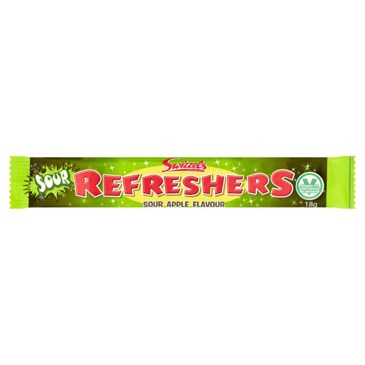 Refreshers Chew Bar i smaken Sour Apple – grønn, syrlig tyggebar med brusende kjerne