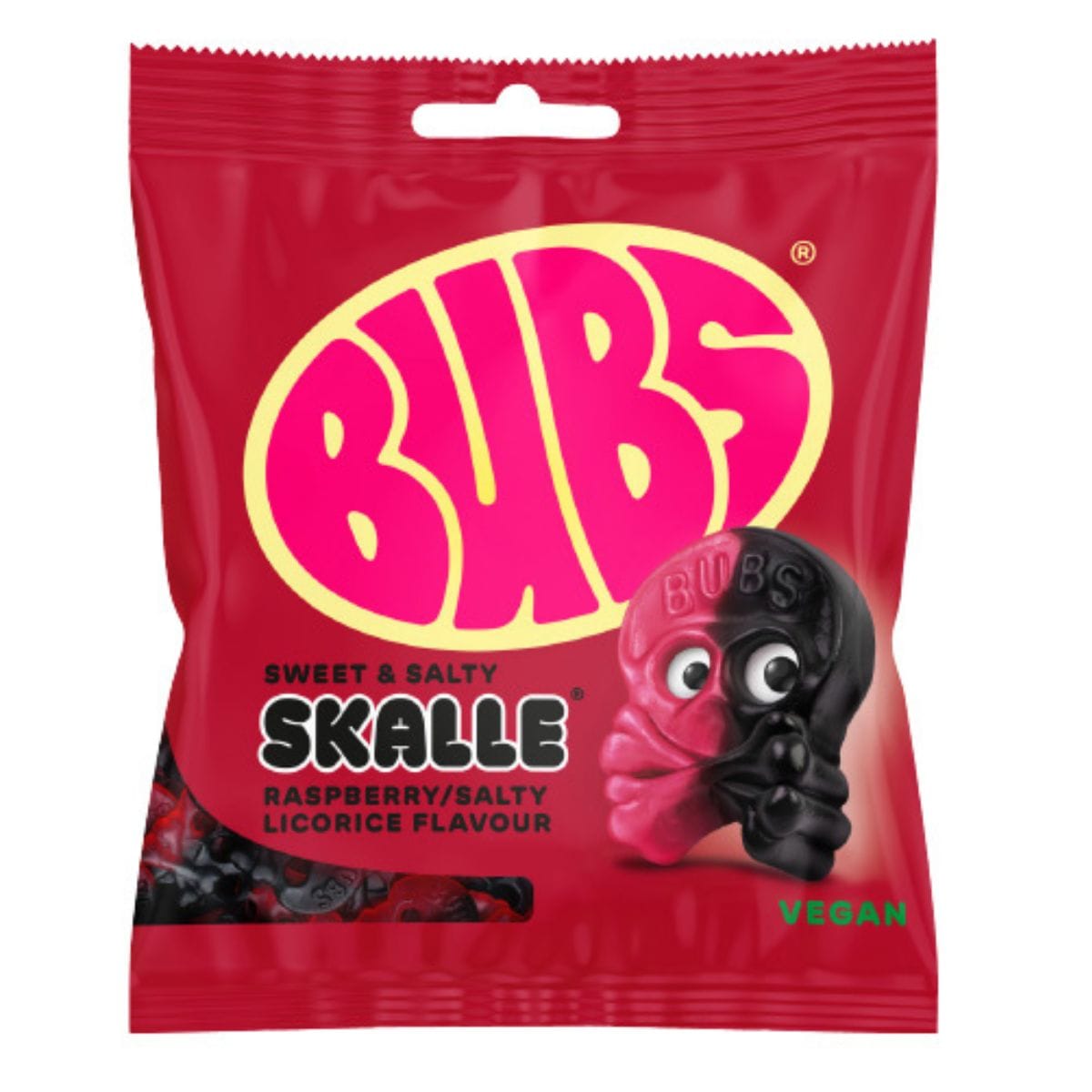 BUBS Raspberry Salty Licorice Skalle 155g