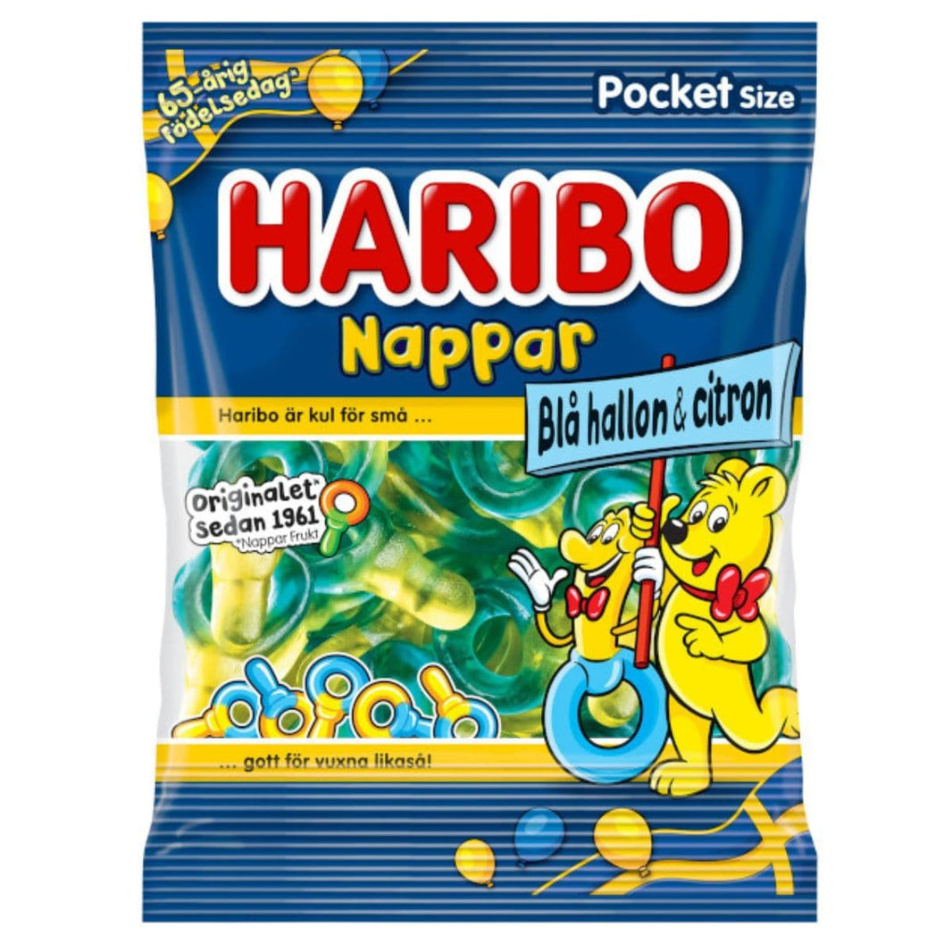 Haribo Nappar Blå Hallon & Citron 80g