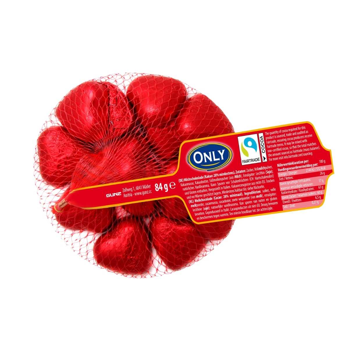 Hjertesjokolader i nett 84g