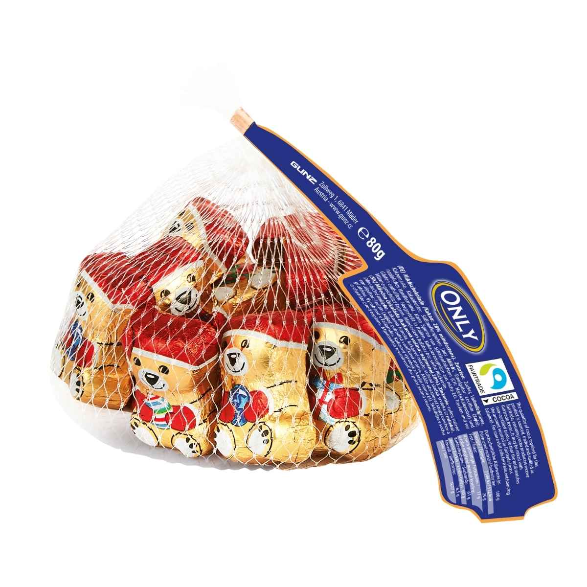 Melkesjokolade med melkekremfyll - julegullbjørner 80g