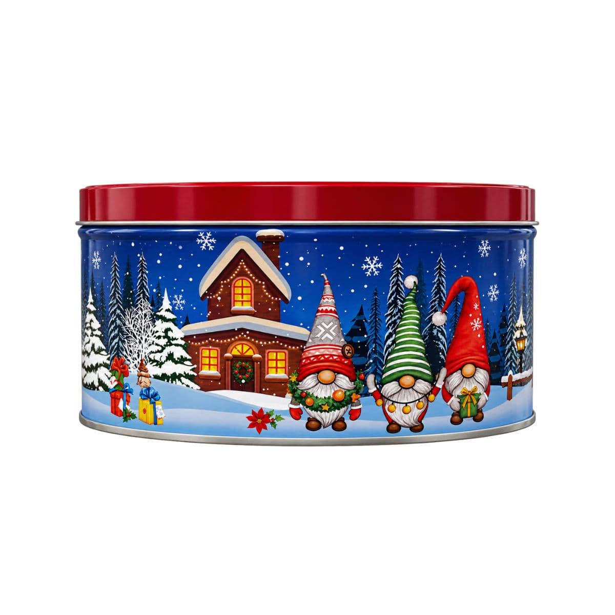 Rund Juleboks med Nisser 13,5 x 7 cm