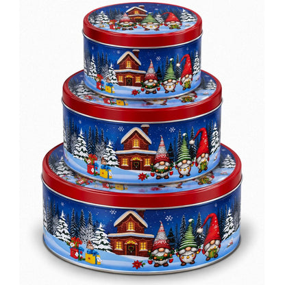 Rund Juleboks med Nisser 19,5 x 9 cm