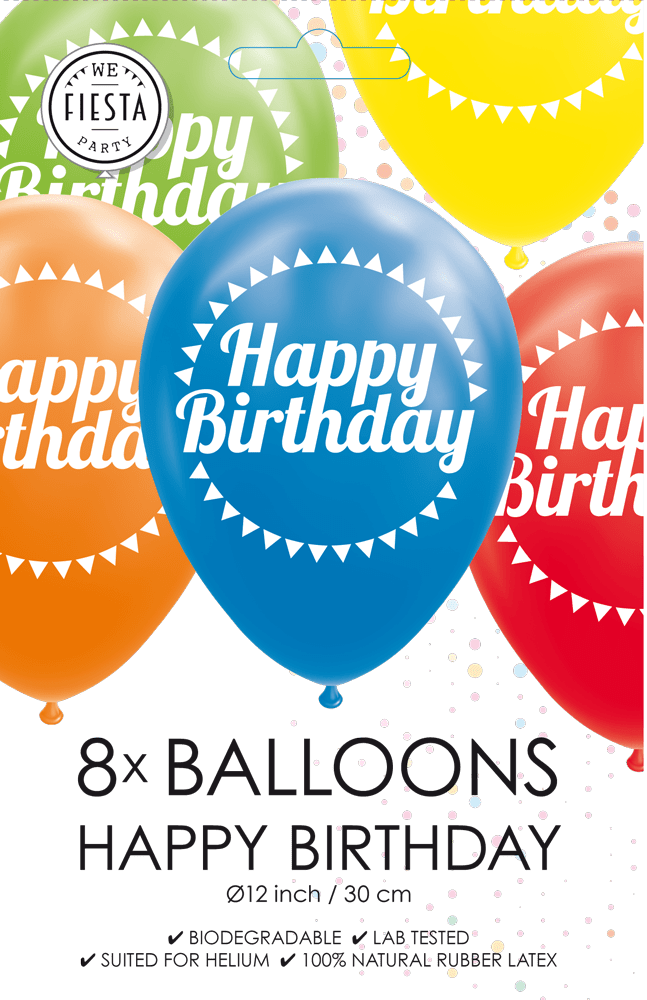 Ballonger Happy birthday, 8 stk