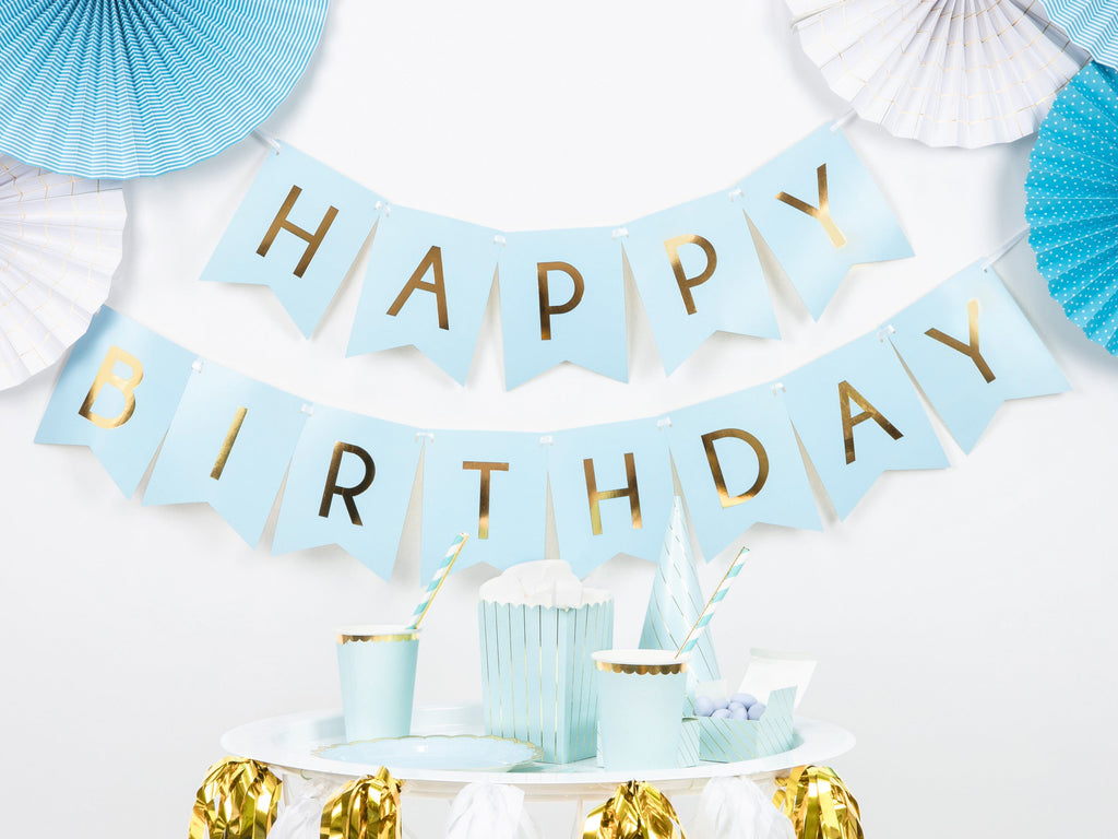 Banner, Happy Birthday- Lyseblå