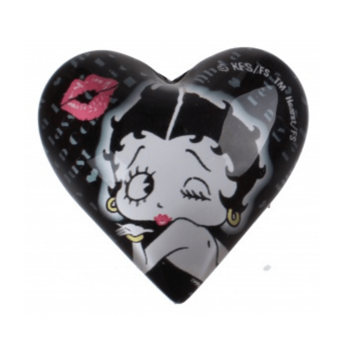 Betty Boop Hjertemagnet i Glass- Svart/hvit