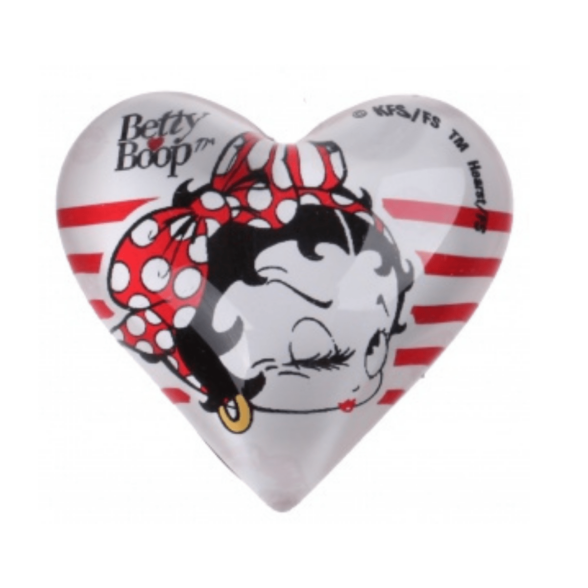 Betty Boop Magnethjerte i glass- Hvit/Rød striper