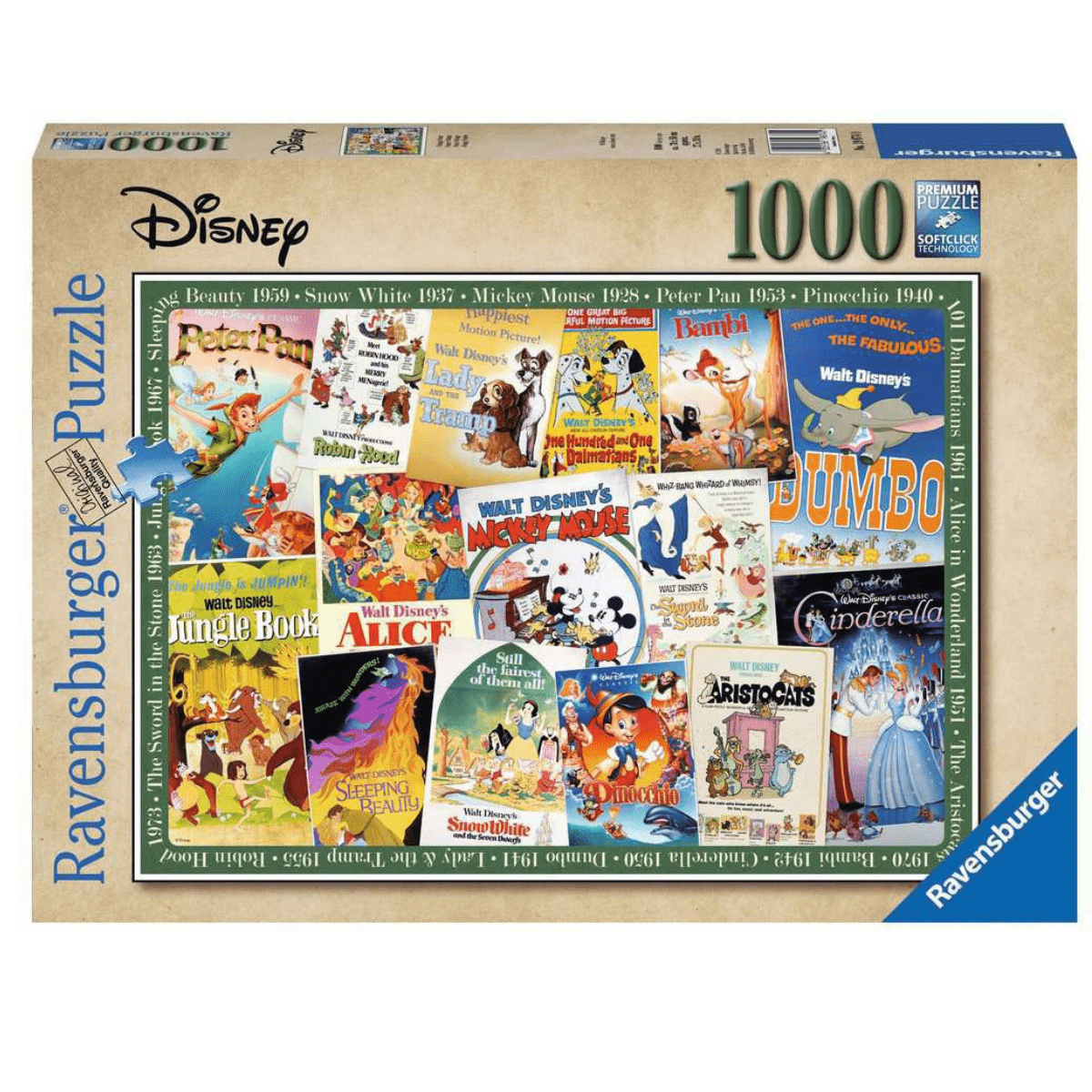 Disney Vintage Movie Posters puslespill, 1000 brikker