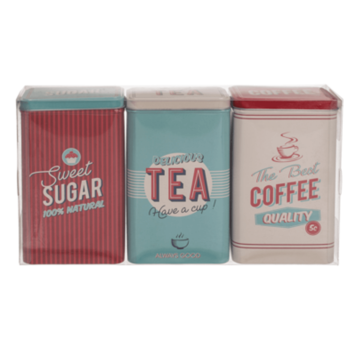 Rektangulær blikkbokser 3pk- Sugar, Tea & Coffee
