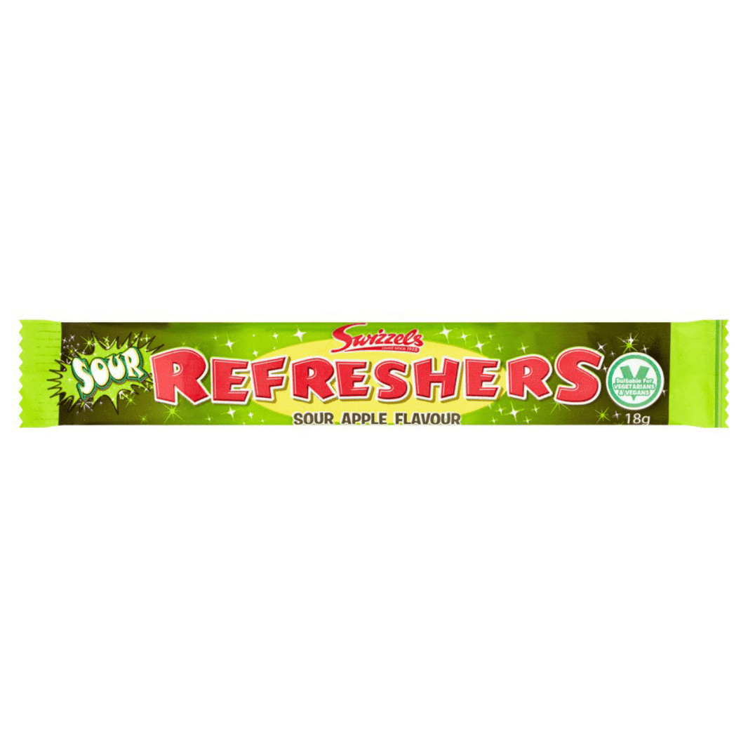 Refreshers Chew Bar i smaken Sour Apple – grønn, syrlig tyggebar med brusende kjerne


